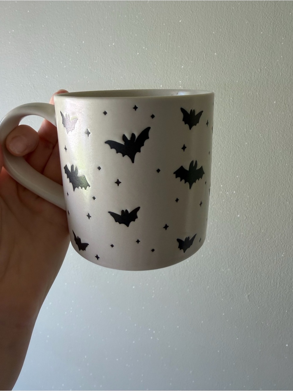 Cream Ceramic Mug with Black Bat Pattern - Home Dining Cup